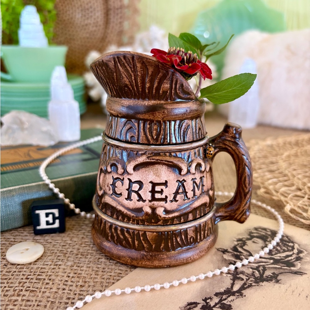 Vintage Ceramic Pitcher 🪵 Unique Home Decor / Kitchen / Gift / Nature / Wood